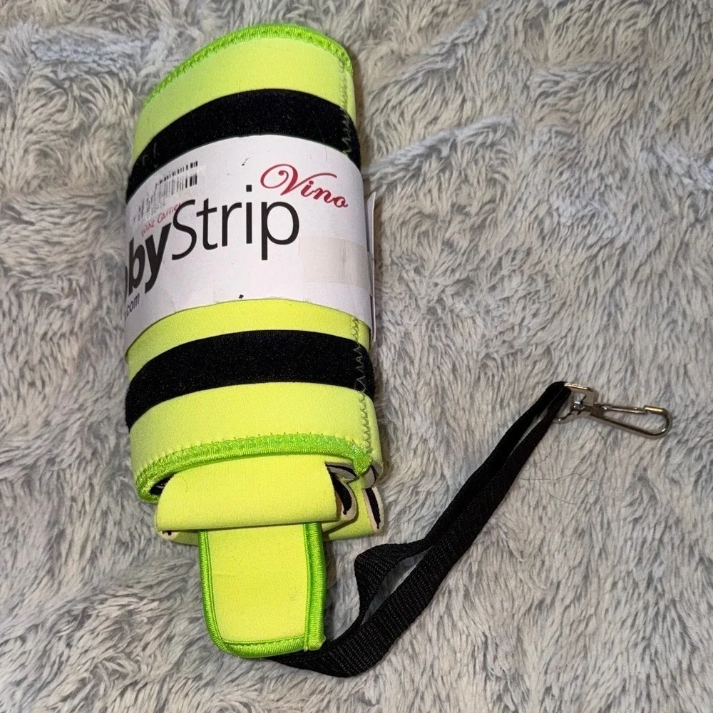 Stubby Strip Vino Wine Carrier Neon Lime Green Neoprene Bottle Insulator Sleeve